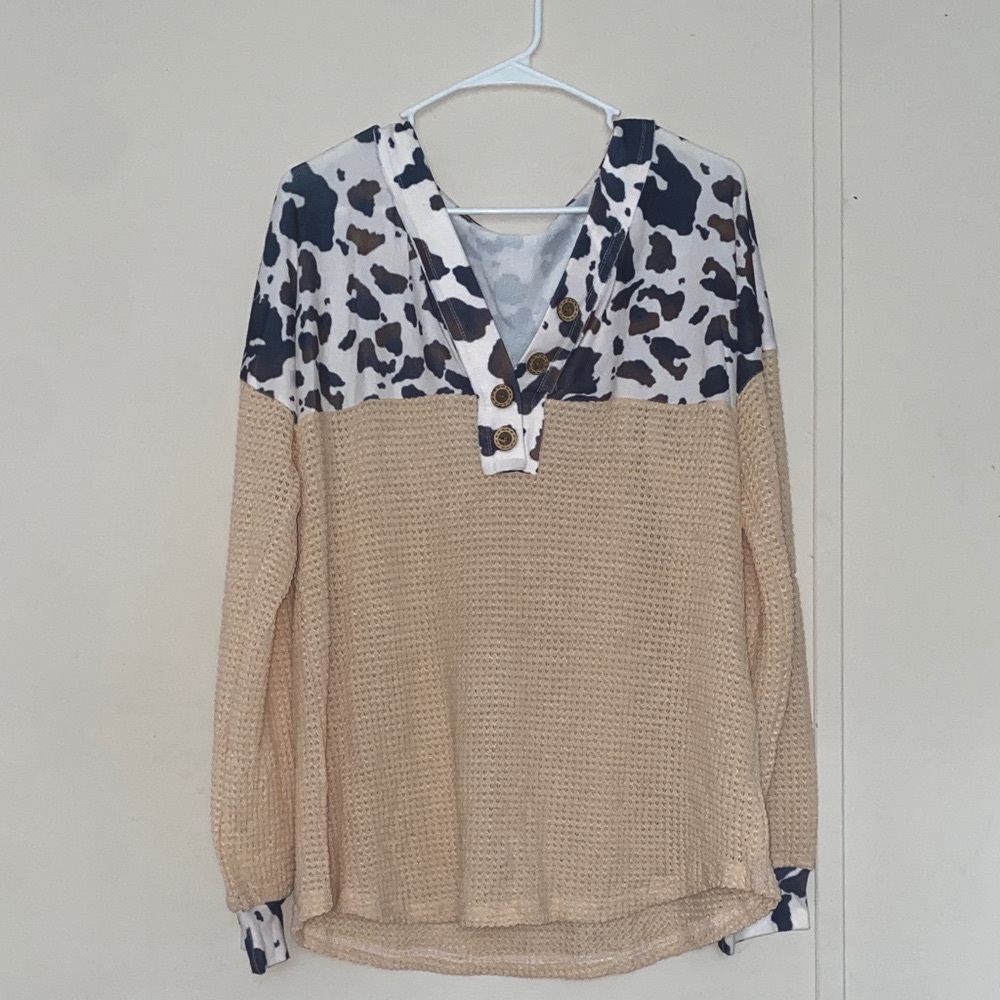 Cow Print Waffle Knit Sweater